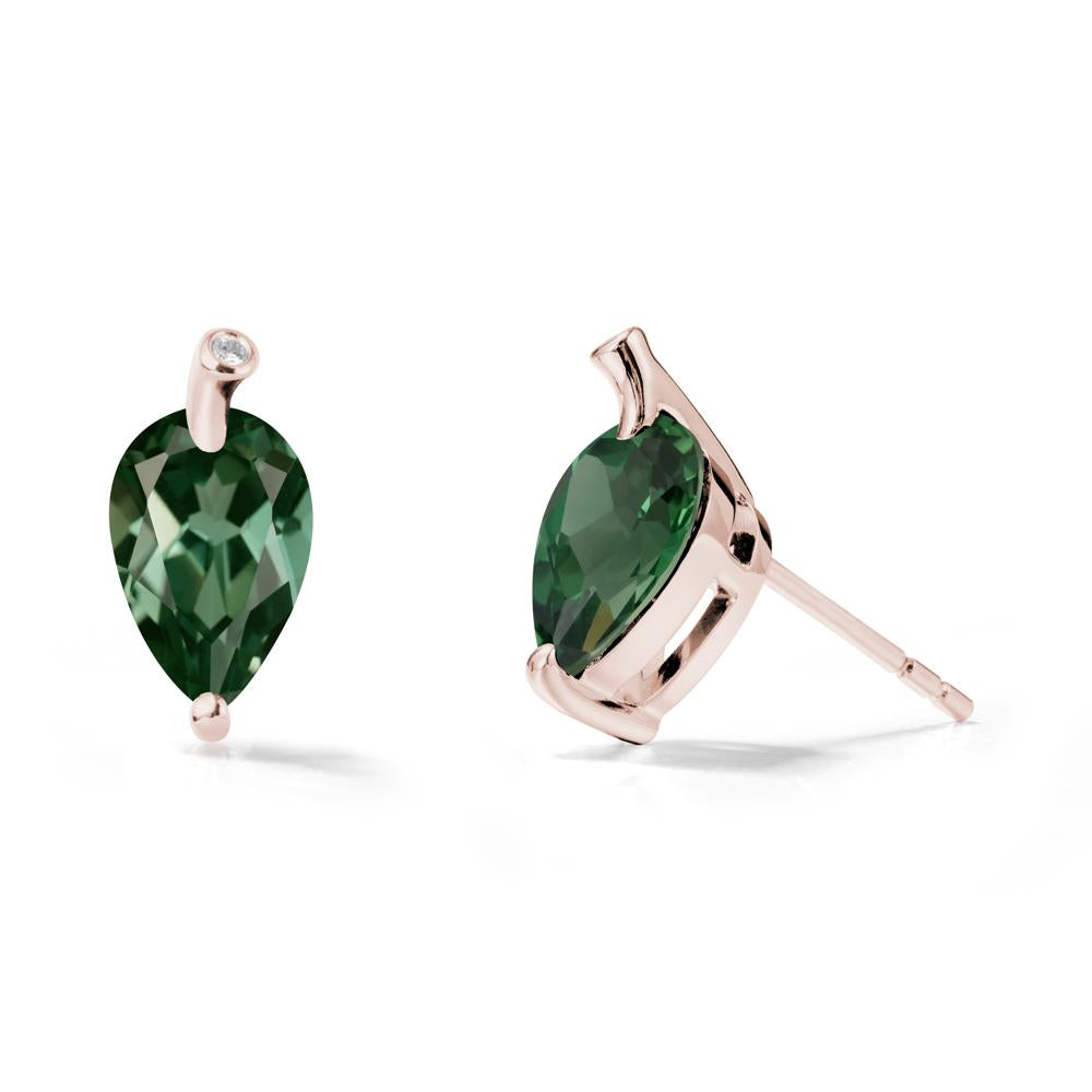 Pear Shaped Green Sapphire Leaf Earrings - LUO Jewelry #metal_14k rose gold