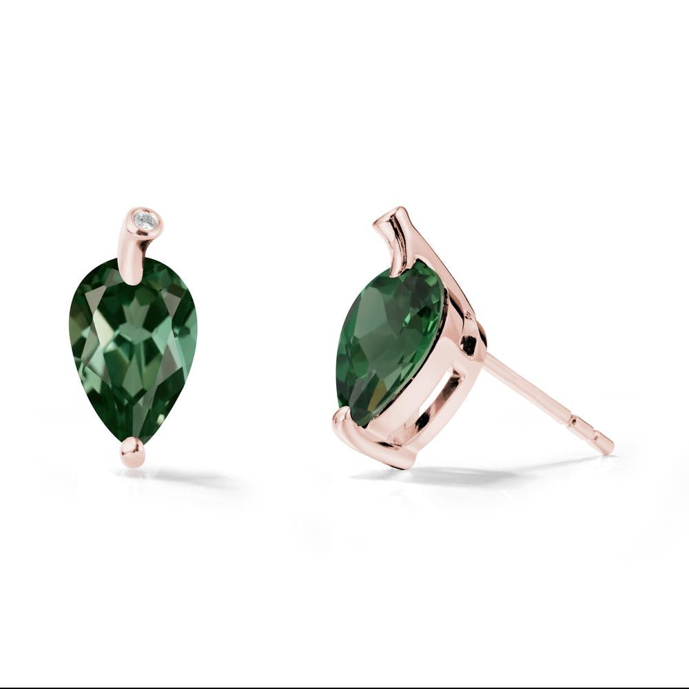 Pear Shaped Green Sapphire Leaf Earrings - LUO Jewelry #metal_18k rose gold