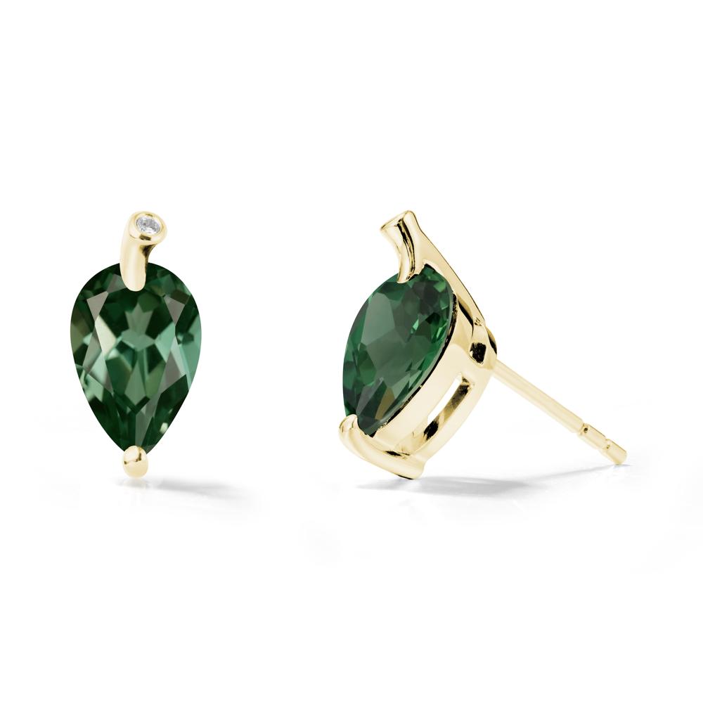 Pear Shaped Green Sapphire Leaf Earrings - LUO Jewelry #metal_18k yellow gold