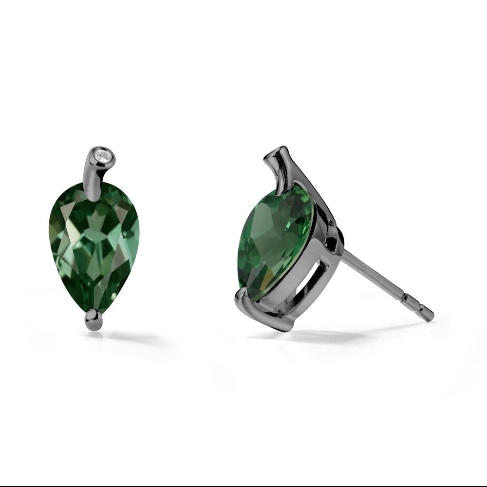 Pear Shaped Green Sapphire Leaf Earrings - LUO Jewelry #metal_black finish sterling silver