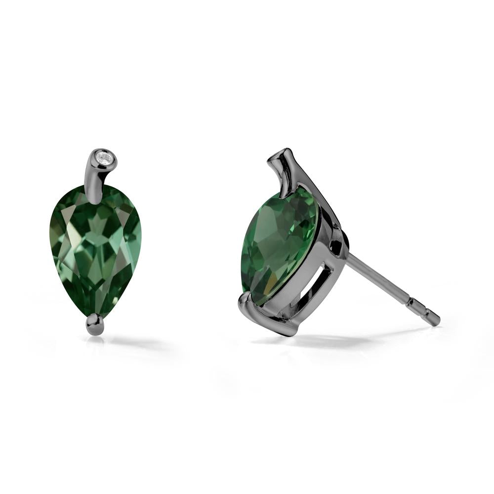 Pear Shaped Green Sapphire Leaf Earrings - LUO Jewelry #metal_black finish sterling silver