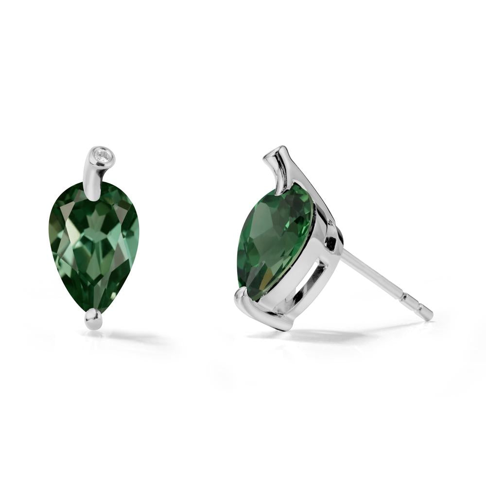 Pear Shaped Green Sapphire Leaf Earrings - LUO Jewelry #metal_platinum