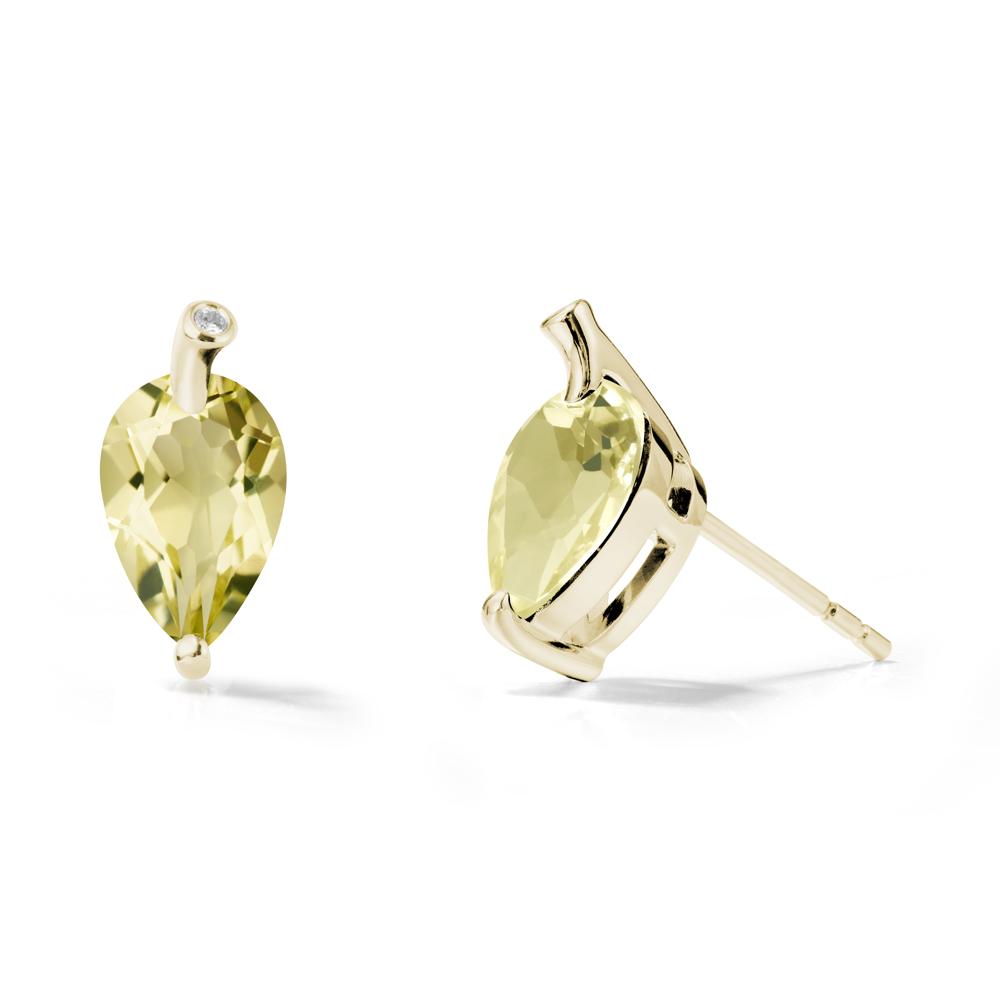 Nature Inspired Teardrop Lemon Quartz Leaf Earrings - LUO Jewelry #metal_14k yellow gold