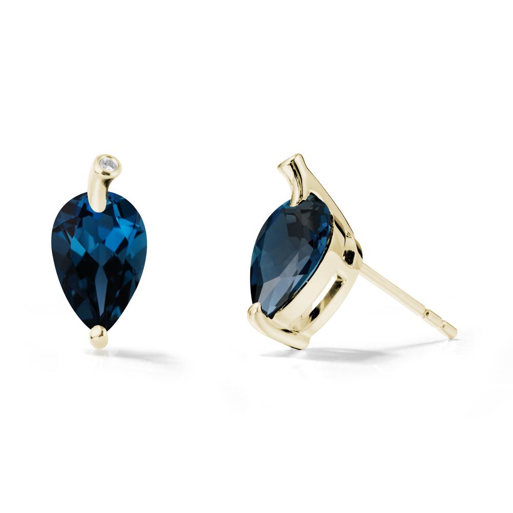 Pear Shaped London Blue Topaz Leaf Earrings - LUO Jewelry #metal_14k yellow gold