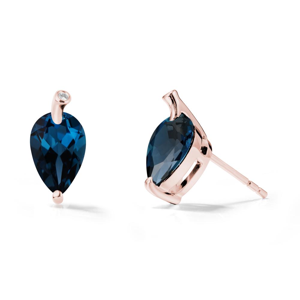 Pear Shaped London Blue Topaz Leaf Earrings - LUO Jewelry #metal_18k rose gold