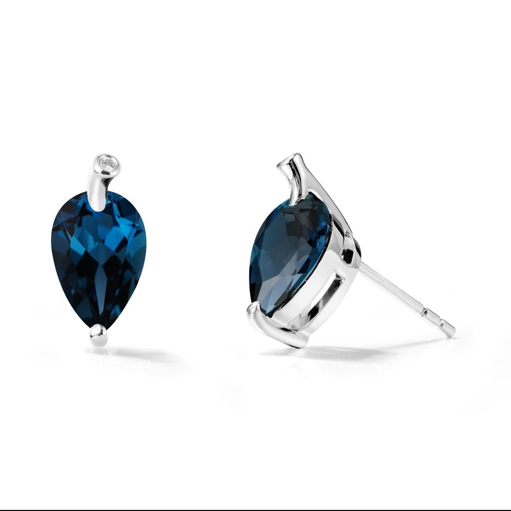 Pear Shaped London Blue Topaz Leaf Earrings - LUO Jewelry #metal_18k white gold
