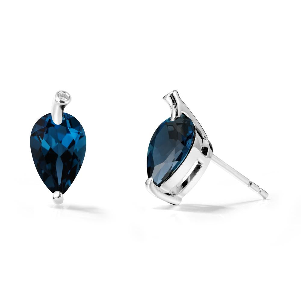 Pear Shaped London Blue Topaz Leaf Earrings - LUO Jewelry #metal_18k white gold