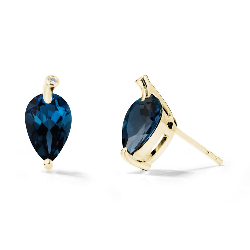 Pear Shaped London Blue Topaz Leaf Earrings - LUO Jewelry #metal_18k yellow gold