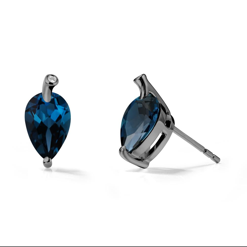 Pear Shaped London Blue Topaz Leaf Earrings - LUO Jewelry #metal_black finish sterling silver