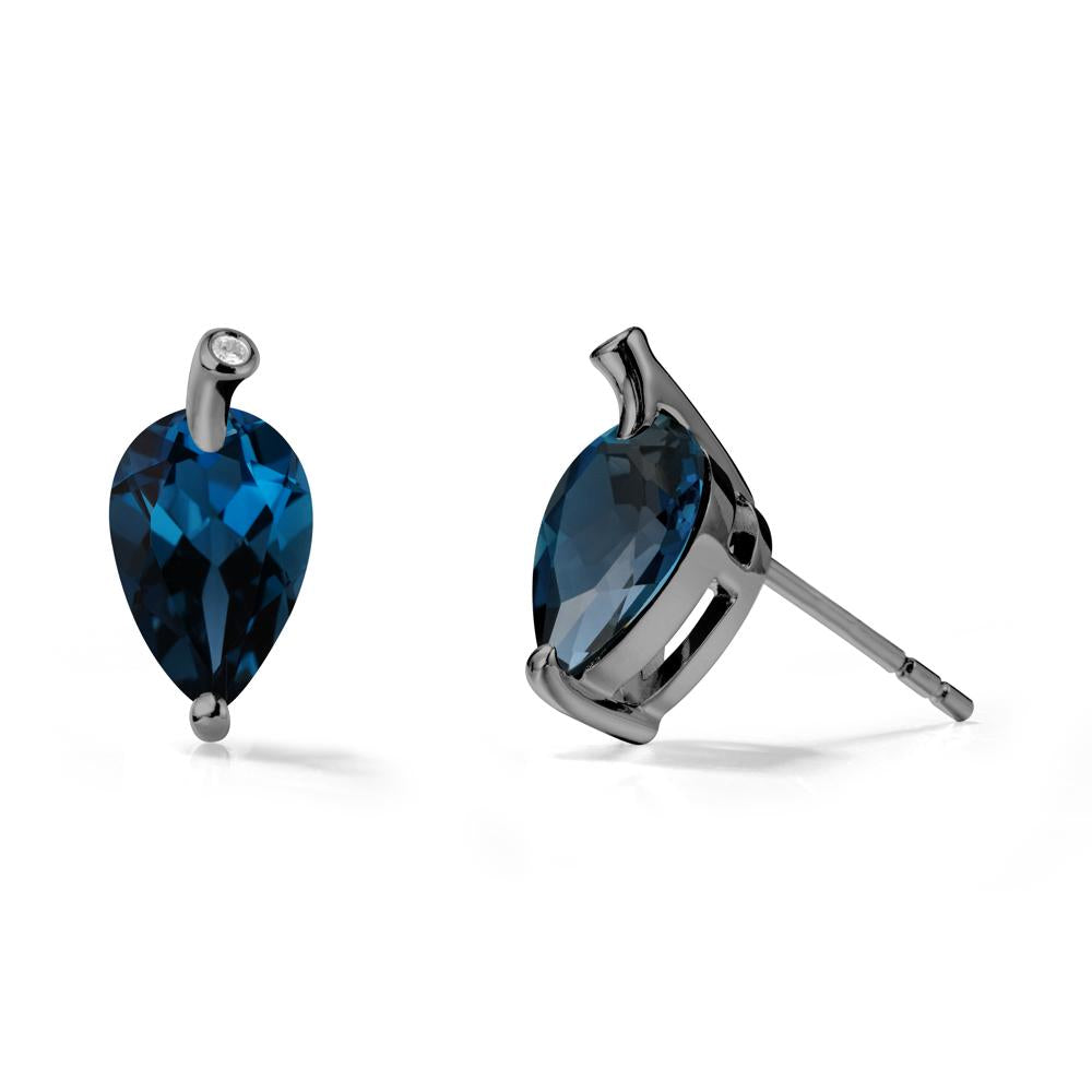 Pear Shaped London Blue Topaz Leaf Earrings - LUO Jewelry #metal_black finish sterling silver