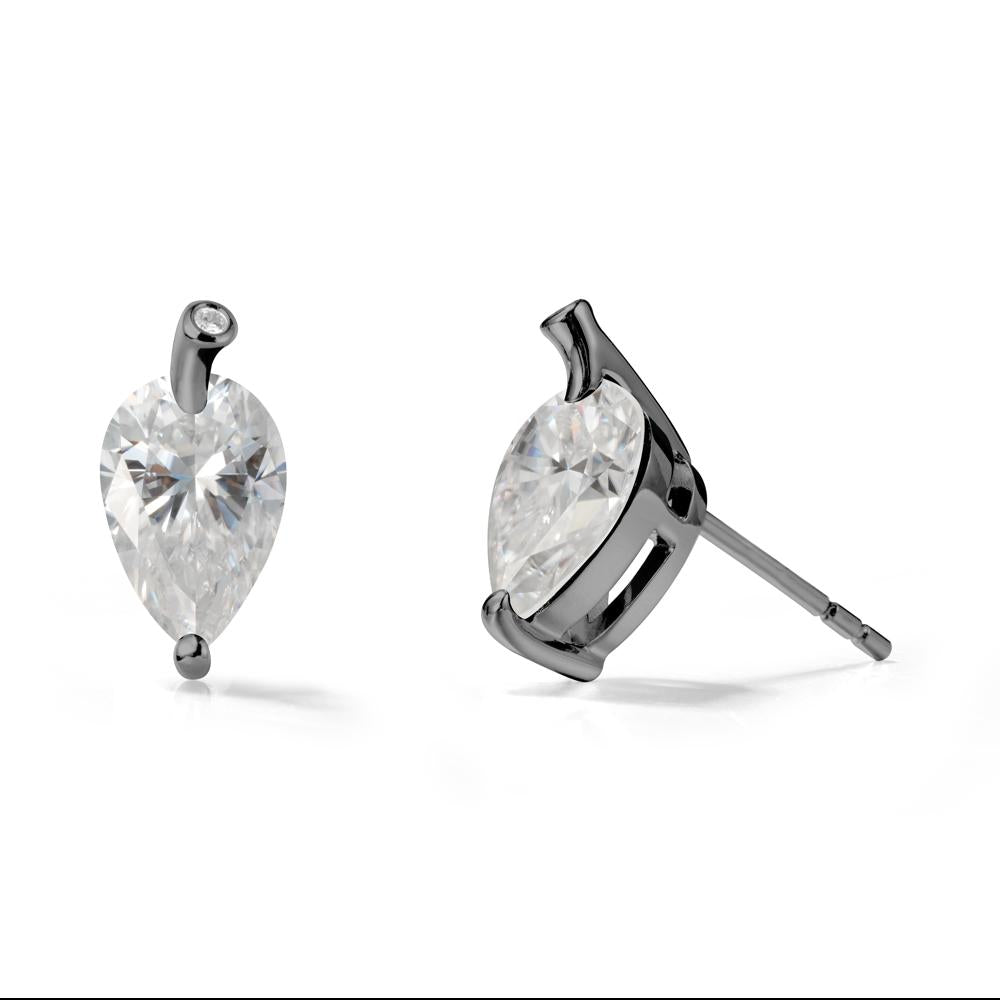 Nature Inspired Teardrop Moissanite Leaf Earrings - LUO Jewelry #metal_black finish sterling silver