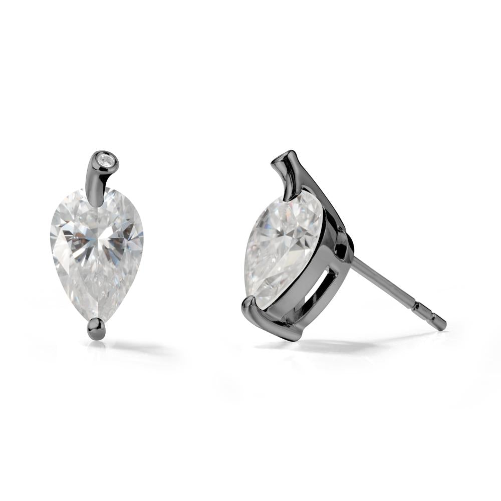 Nature Inspired Teardrop Moissanite Leaf Earrings - LUO Jewelry #metal_black finish sterling silver