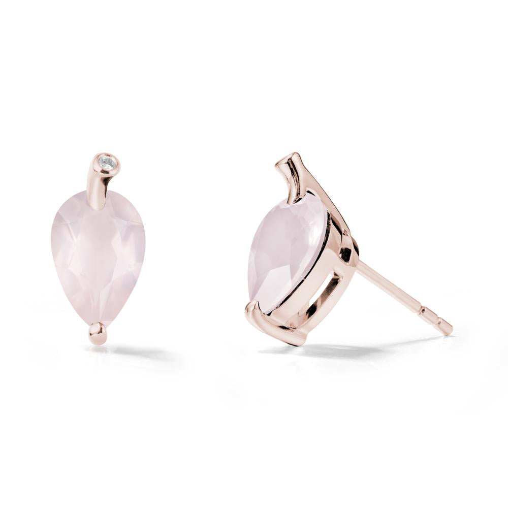 Nature Inspired Teardrop Rose Quartz Leaf Earrings - LUO Jewelry #metal_14k rose gold