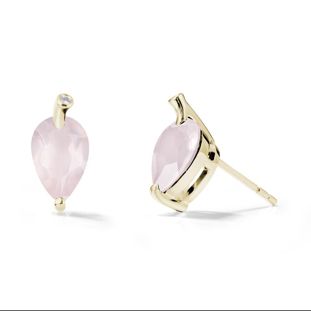 Nature Inspired Teardrop Rose Quartz Leaf Earrings - LUO Jewelry #metal_14k yellow gold