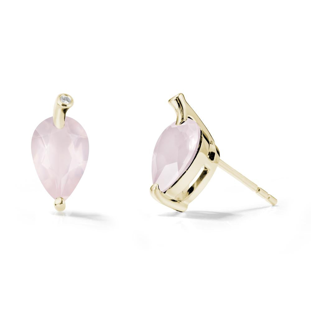 Nature Inspired Teardrop Rose Quartz Leaf Earrings - LUO Jewelry #metal_14k yellow gold