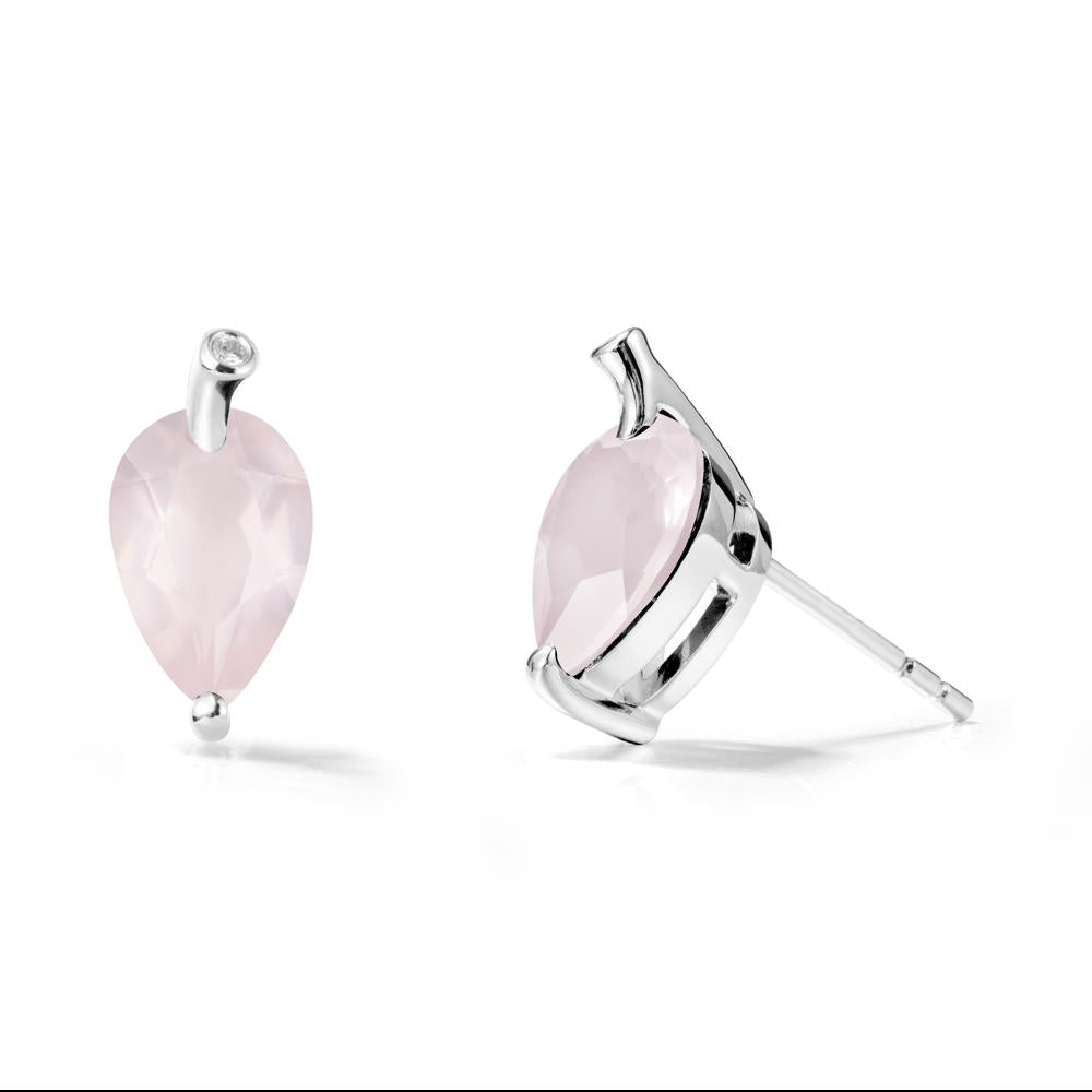 Nature Inspired Teardrop Rose Quartz Leaf Earrings - LUO Jewelry #metal_18k white gold