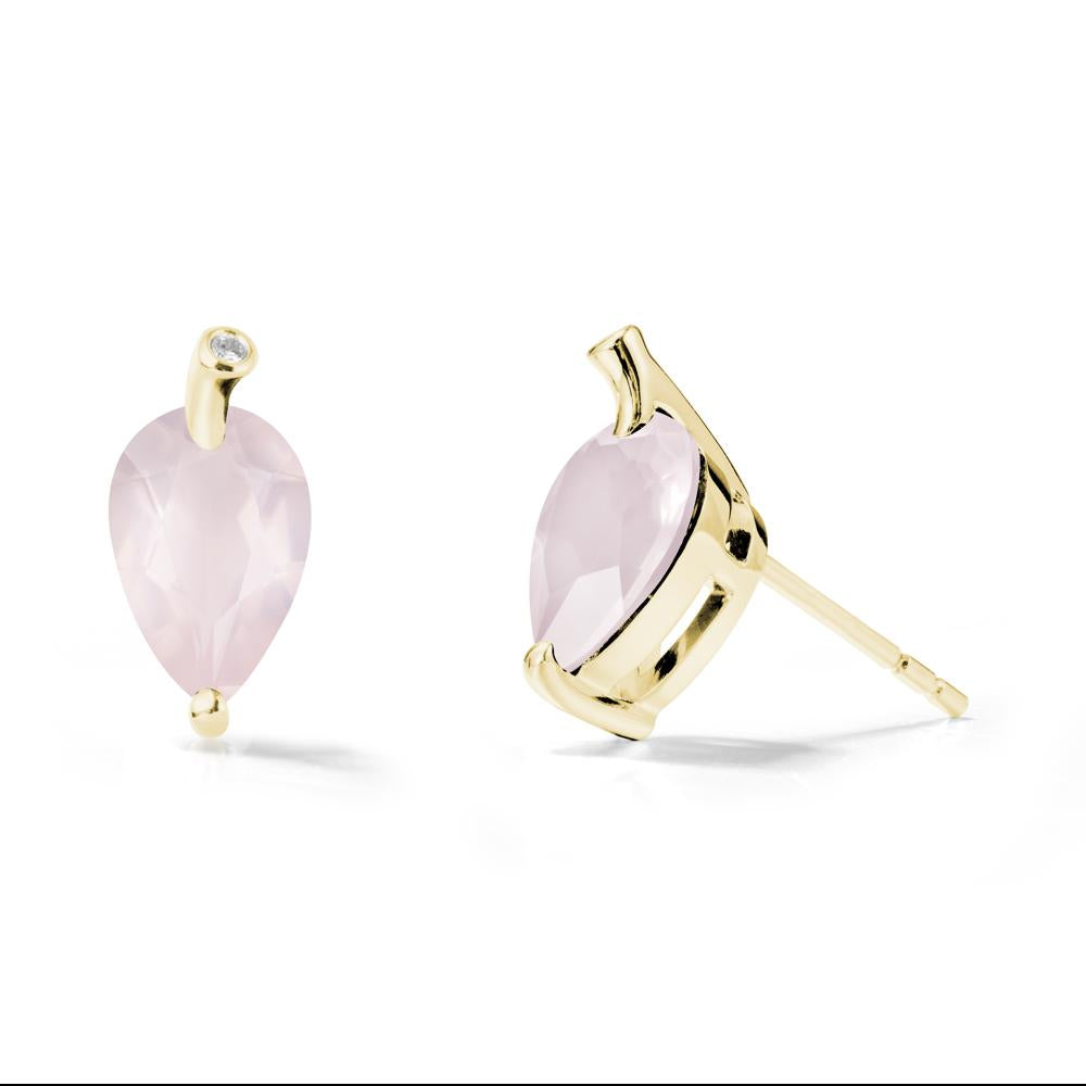 Nature Inspired Teardrop Rose Quartz Leaf Earrings - LUO Jewelry #metal_18k yellow gold