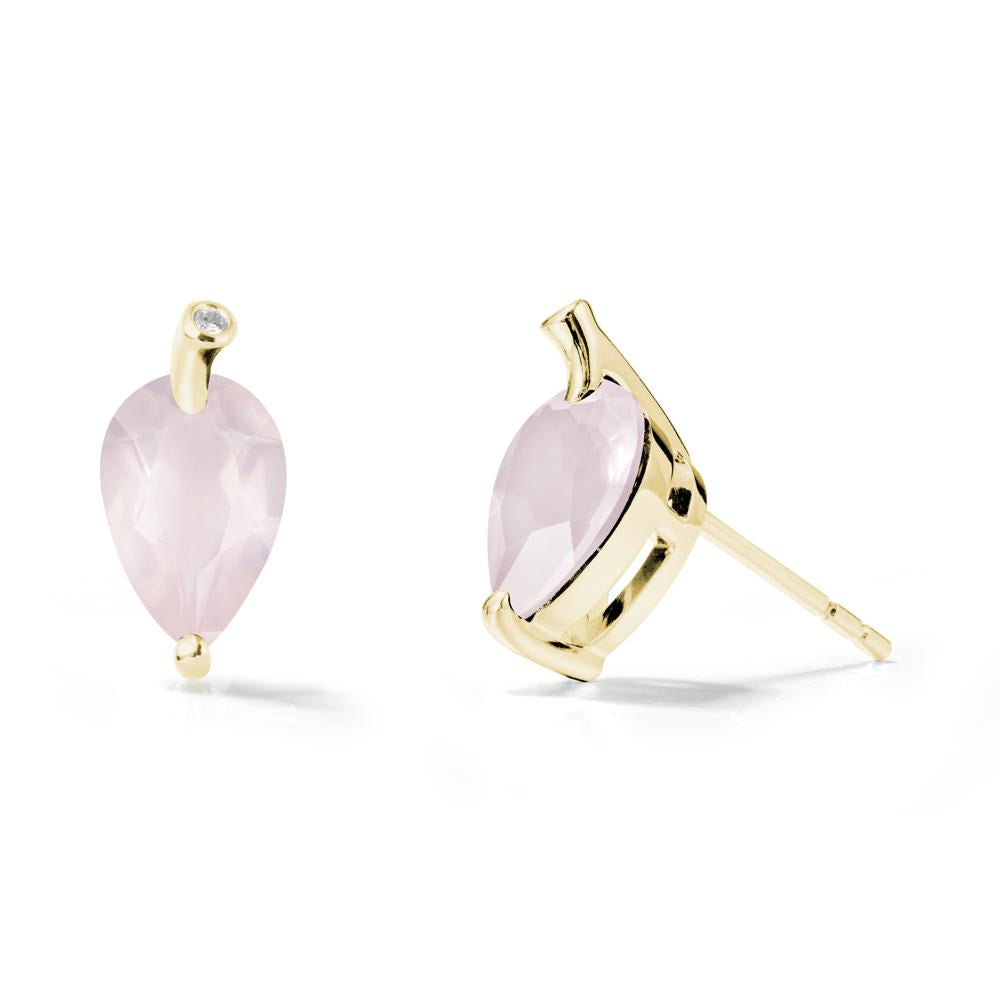 Nature Inspired Teardrop Rose Quartz Leaf Earrings - LUO Jewelry #metal_18k yellow gold