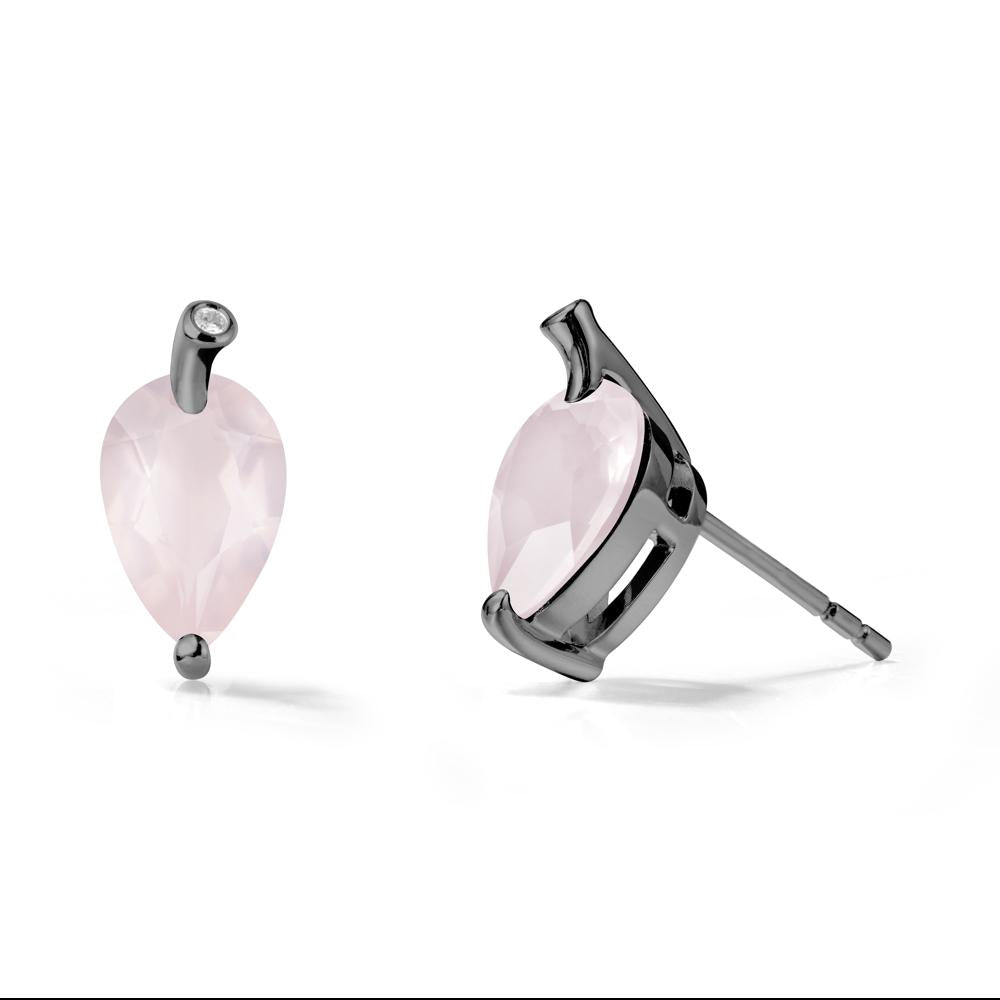 Nature Inspired Teardrop Rose Quartz Leaf Earrings - LUO Jewelry #metal_black finish sterling silver