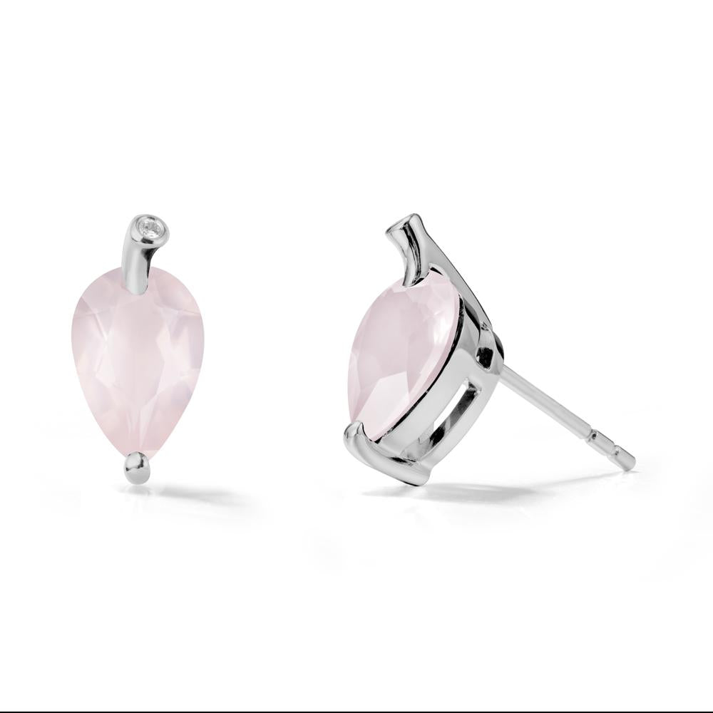 Nature Inspired Teardrop Rose Quartz Leaf Earrings - LUO Jewelry #metal_platinum