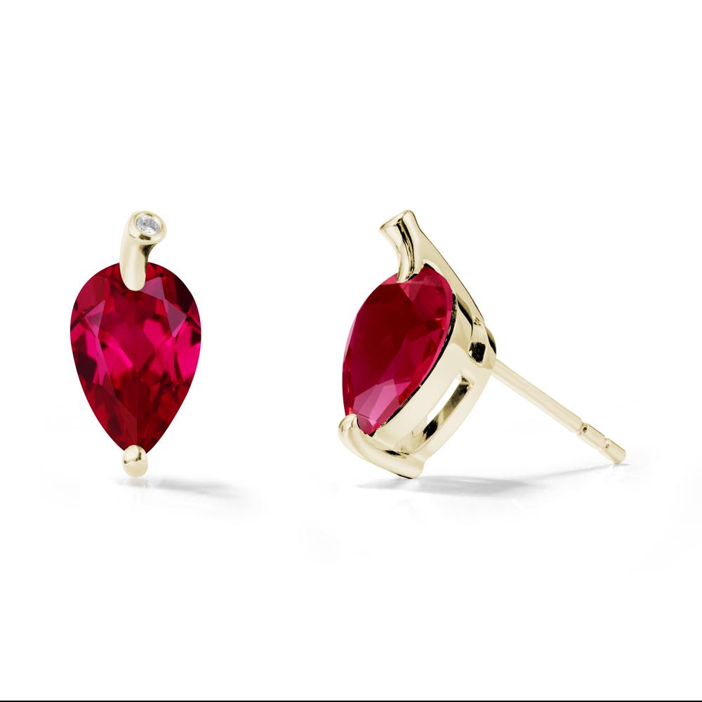 Pear Shaped Ruby Leaf Earrings - LUO Jewelry #metal_14k yellow gold