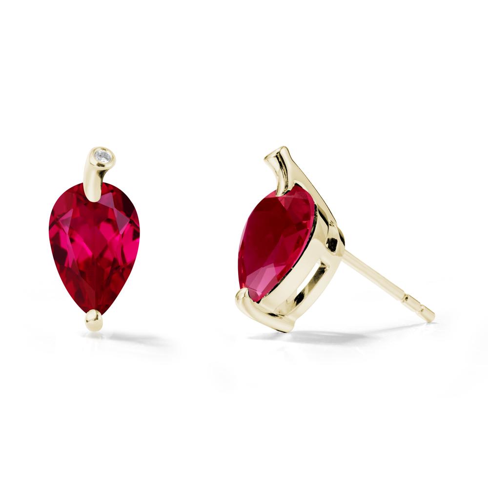 Pear Shaped Ruby Leaf Earrings - LUO Jewelry #metal_14k yellow gold