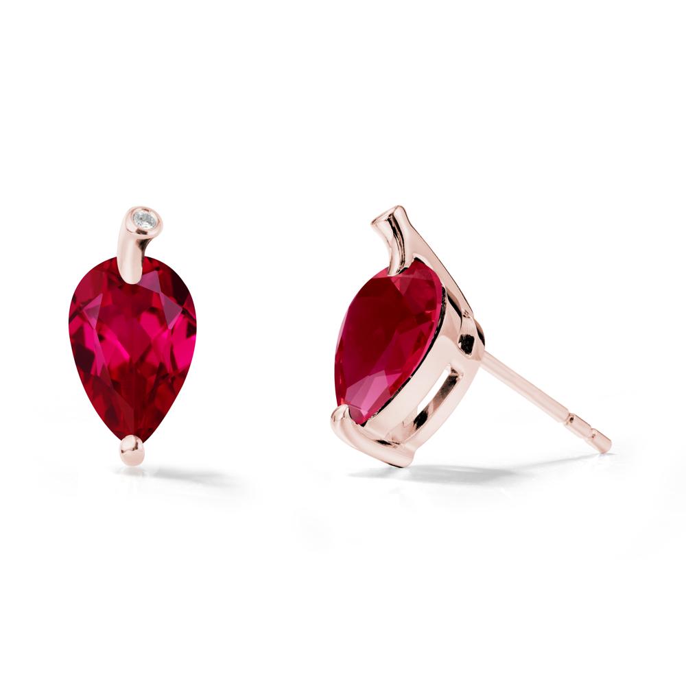 Pear Shaped Ruby Leaf Earrings - LUO Jewelry #metal_18k rose gold