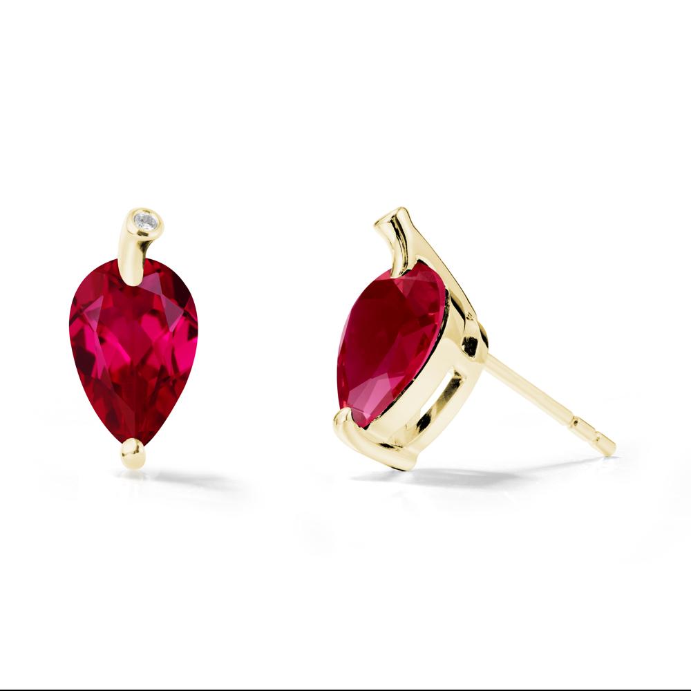 Pear Shaped Ruby Leaf Earrings - LUO Jewelry #metal_18k yellow gold