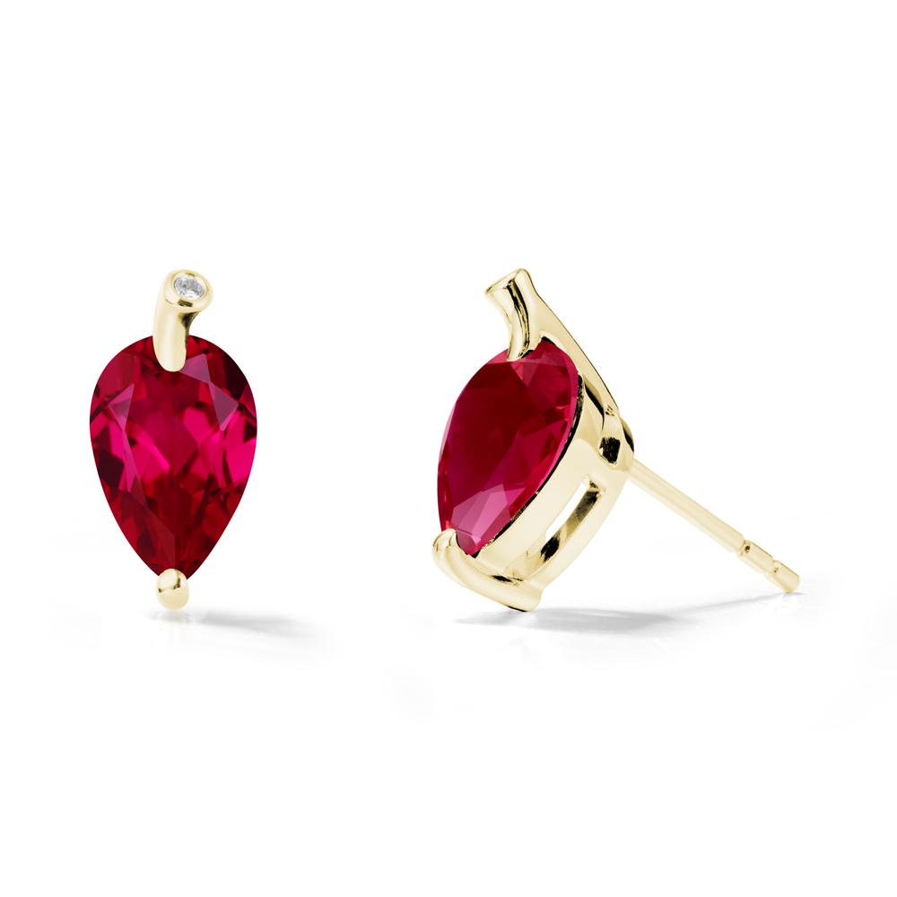 Pear Shaped Ruby Leaf Earrings - LUO Jewelry #metal_18k yellow gold