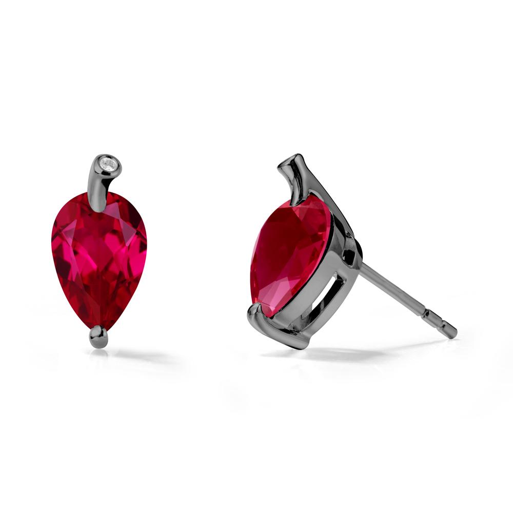 Pear Shaped Ruby Leaf Earrings - LUO Jewelry #metal_black finish sterling silver
