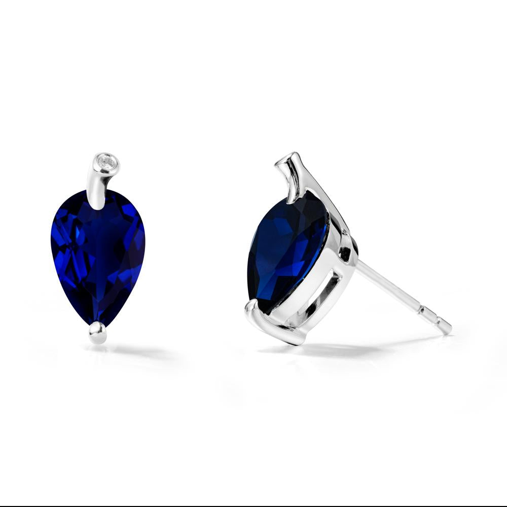 Nature Inspired Teardrop Sapphire Leaf Earrings - LUO Jewelry #metal_14k white gold