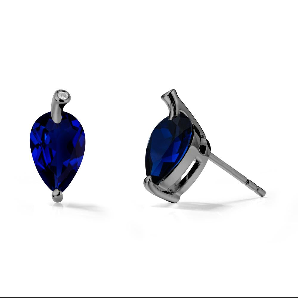 Nature Inspired Teardrop Sapphire Leaf Earrings - LUO Jewelry #metal_black finish sterling silver