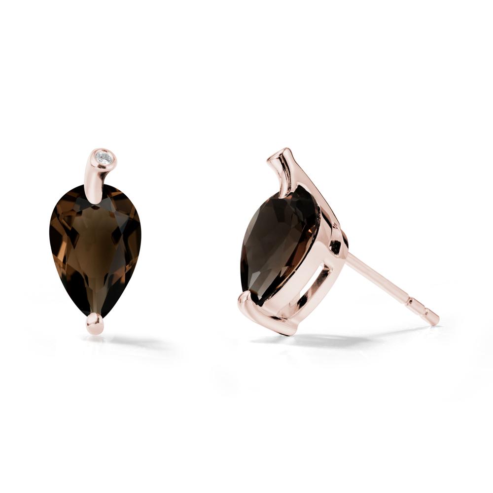 Pear Shaped Smoky Quartz Leaf Earrings - LUO Jewelry #metal_14k rose gold