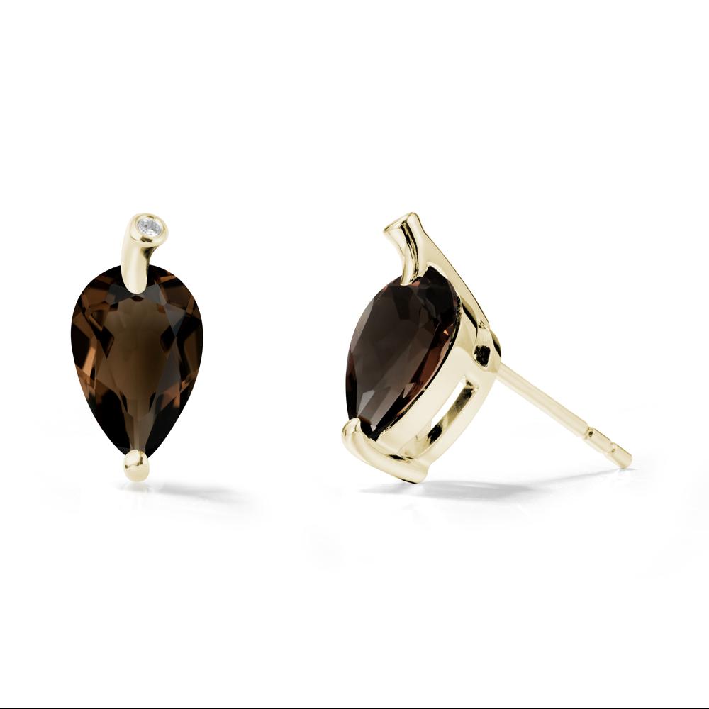 Pear Shaped Smoky Quartz Leaf Earrings - LUO Jewelry #metal_14k yellow gold