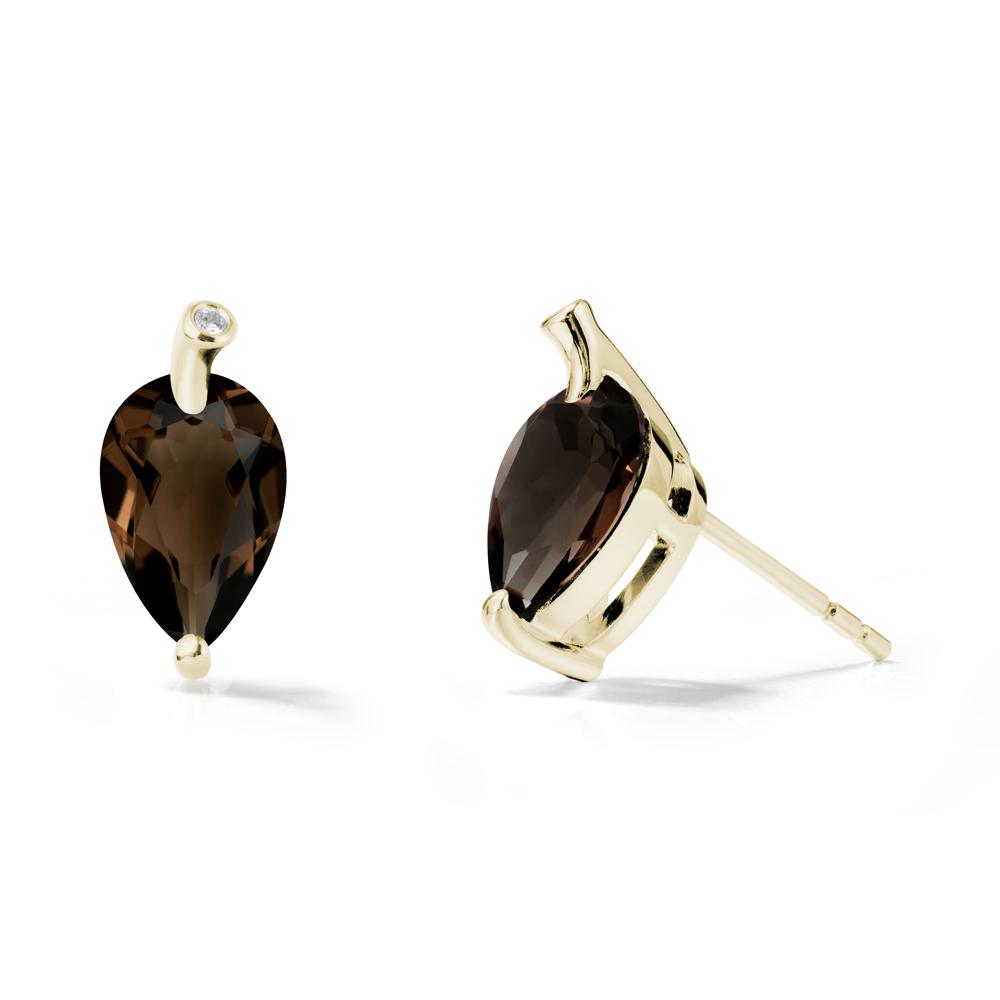 Pear Shaped Smoky Quartz Leaf Earrings - LUO Jewelry #metal_14k yellow gold