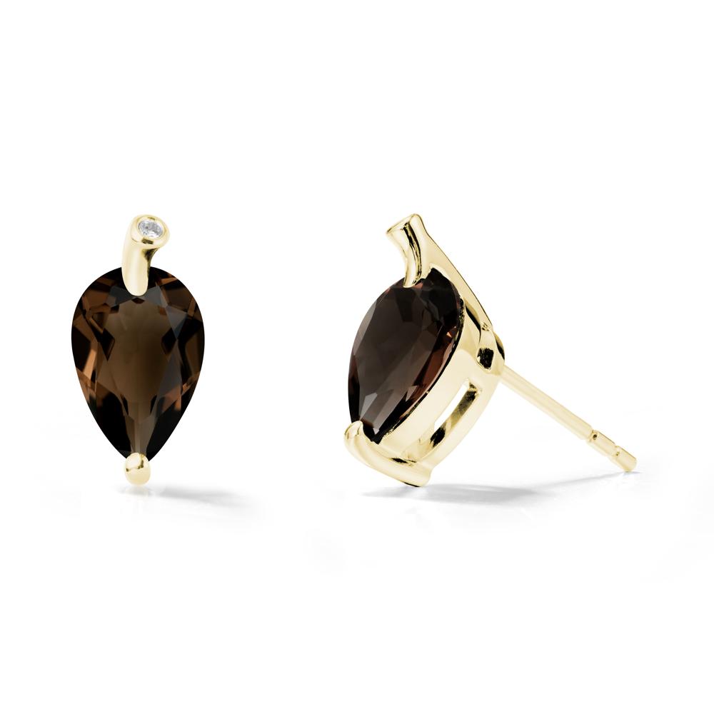 Pear Shaped Smoky Quartz Leaf Earrings - LUO Jewelry #metal_18k yellow gold