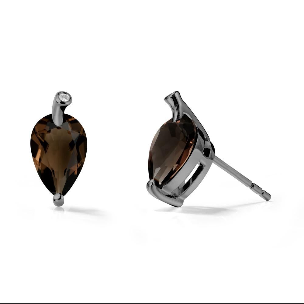 Pear Shaped Smoky Quartz Leaf Earrings - LUO Jewelry #metal_black finish sterling silver