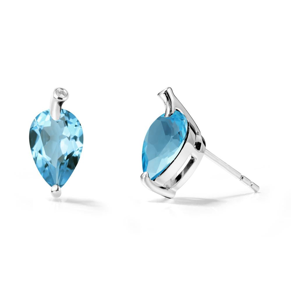 Nature Inspired Teardrop Swiss Blue Topaz Leaf Earrings - LUO Jewelry #metal_18k white gold