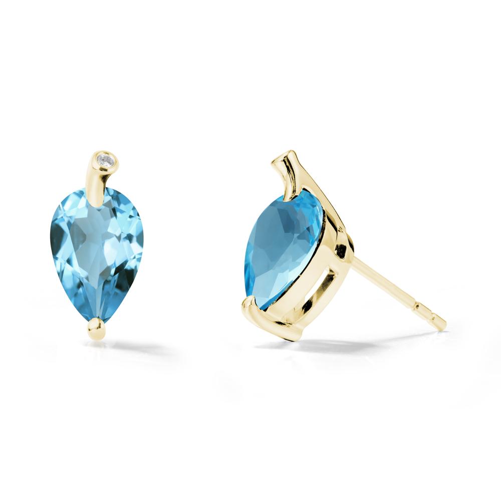 Nature Inspired Teardrop Swiss Blue Topaz Leaf Earrings - LUO Jewelry #metal_18k yellow gold