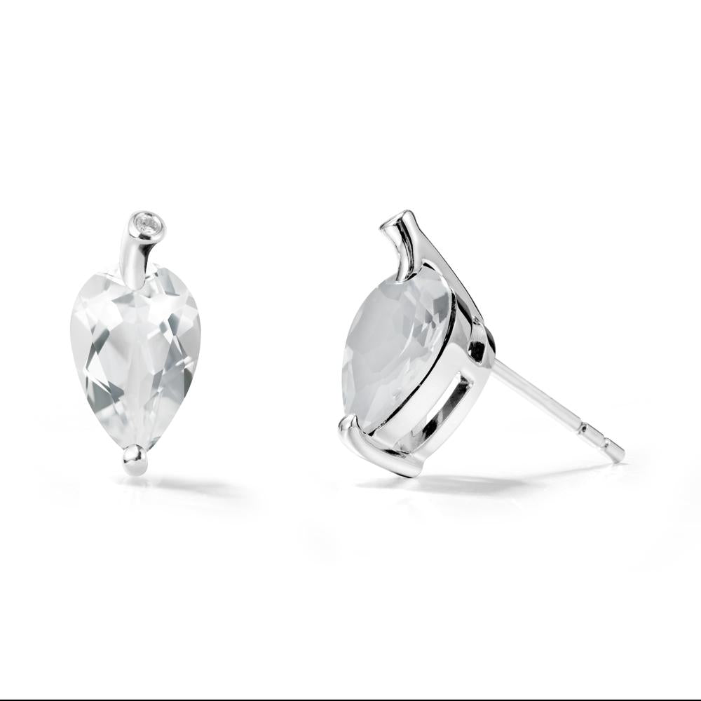 Pear Shaped White Topaz Leaf Earrings - LUO Jewelry #metal_14k white gold