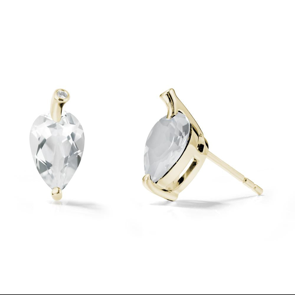 Pear Shaped White Topaz Leaf Earrings - LUO Jewelry #metal_14k yellow gold