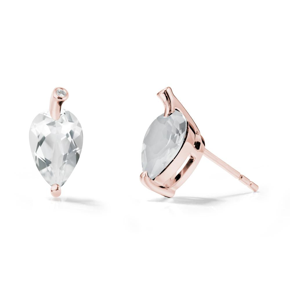 Pear Shaped White Topaz Leaf Earrings - LUO Jewelry #metal_18k rose gold