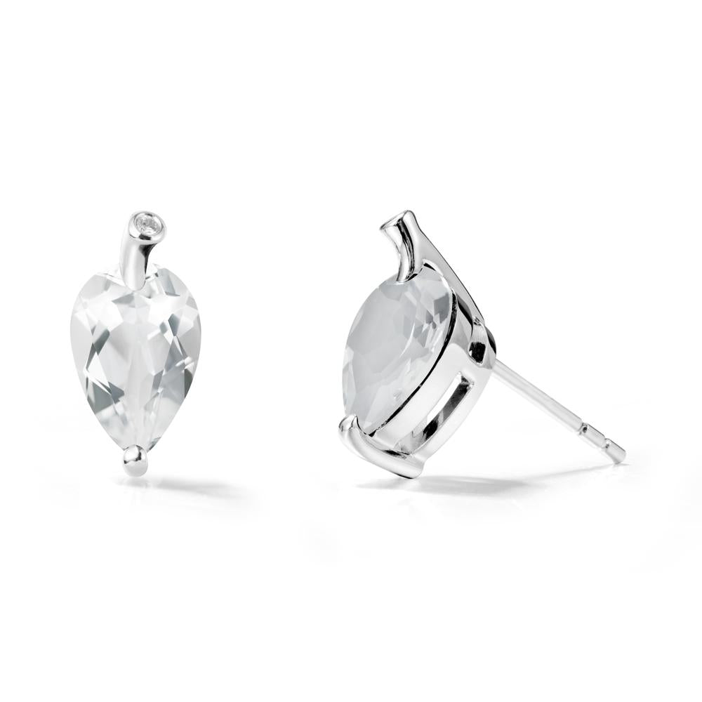 Pear Shaped White Topaz Leaf Earrings - LUO Jewelry #metal_18k white gold
