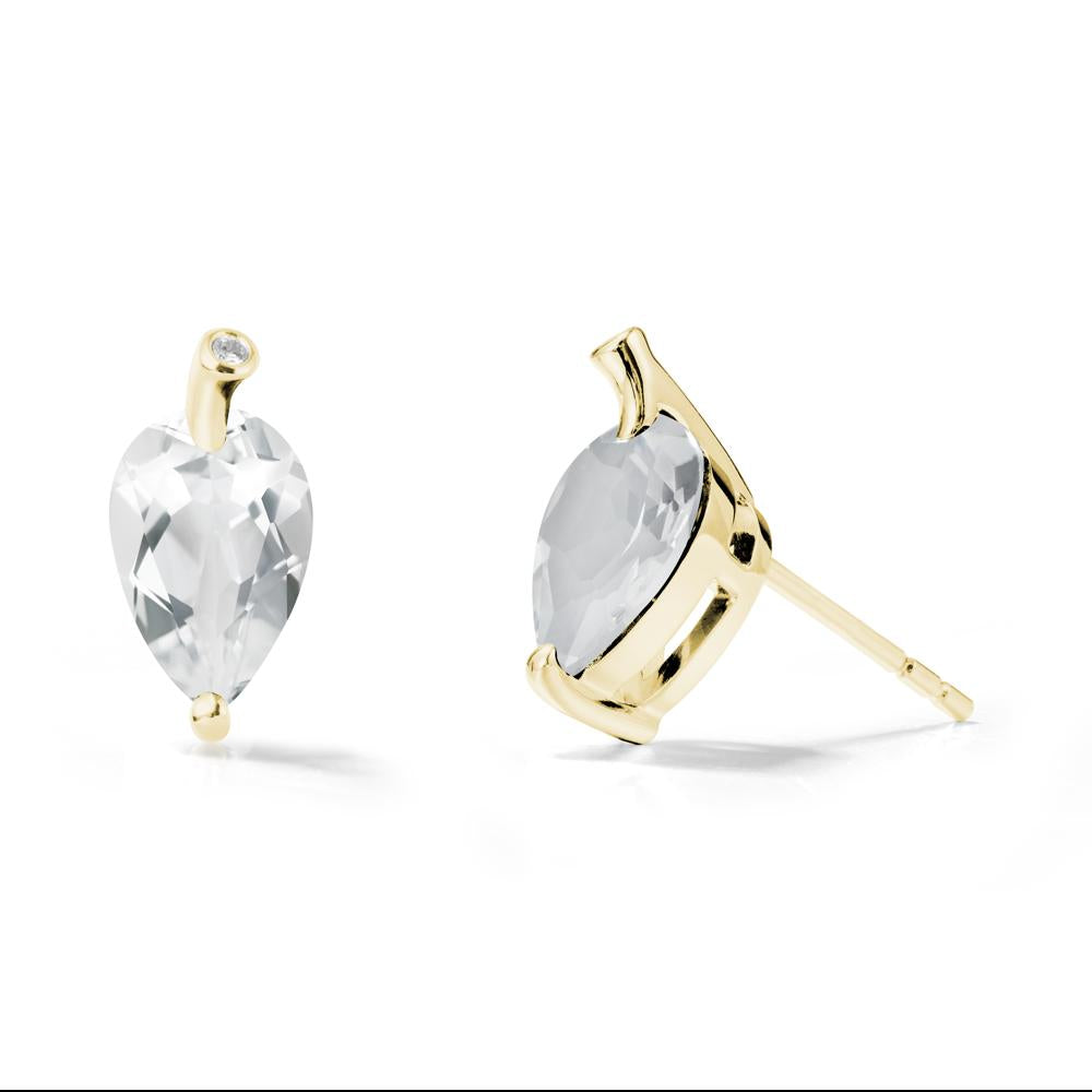 Pear Shaped White Topaz Leaf Earrings - LUO Jewelry #metal_18k yellow gold