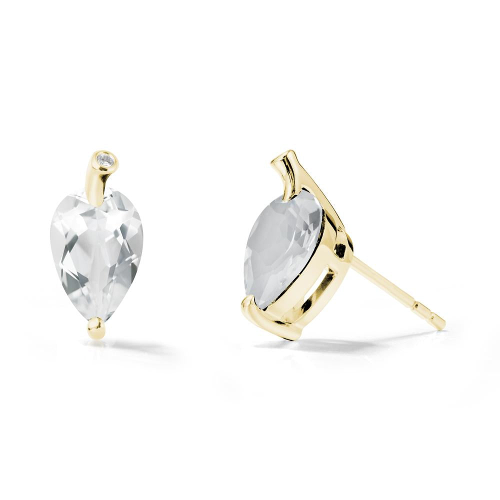 Pear Shaped White Topaz Leaf Earrings - LUO Jewelry #metal_18k yellow gold