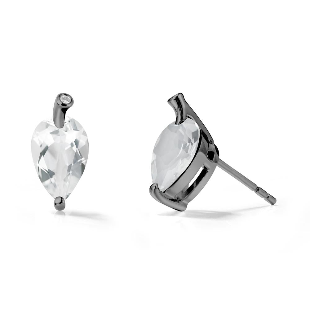 Pear Shaped White Topaz Leaf Earrings - LUO Jewelry #metal_black finish sterling silver