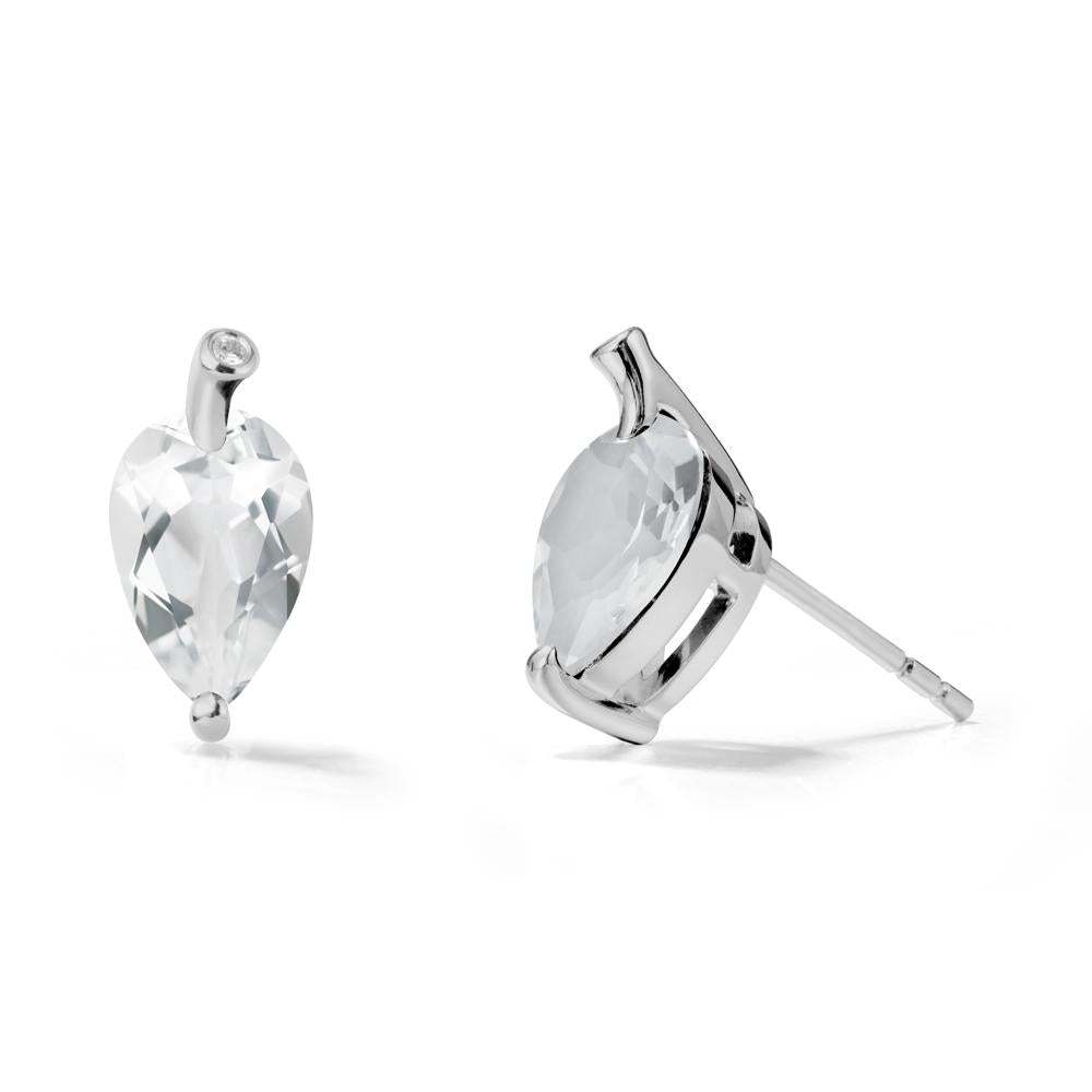 Pear Shaped White Topaz Leaf Earrings - LUO Jewelry #metal_platinum