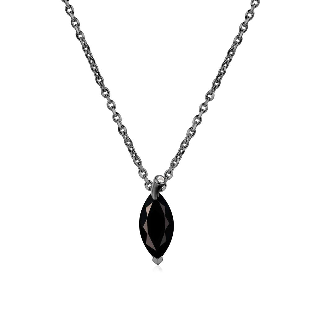 Marquise Black Spinel Leaf Necklace - LUO Jewelry #metal_black finish sterling silver