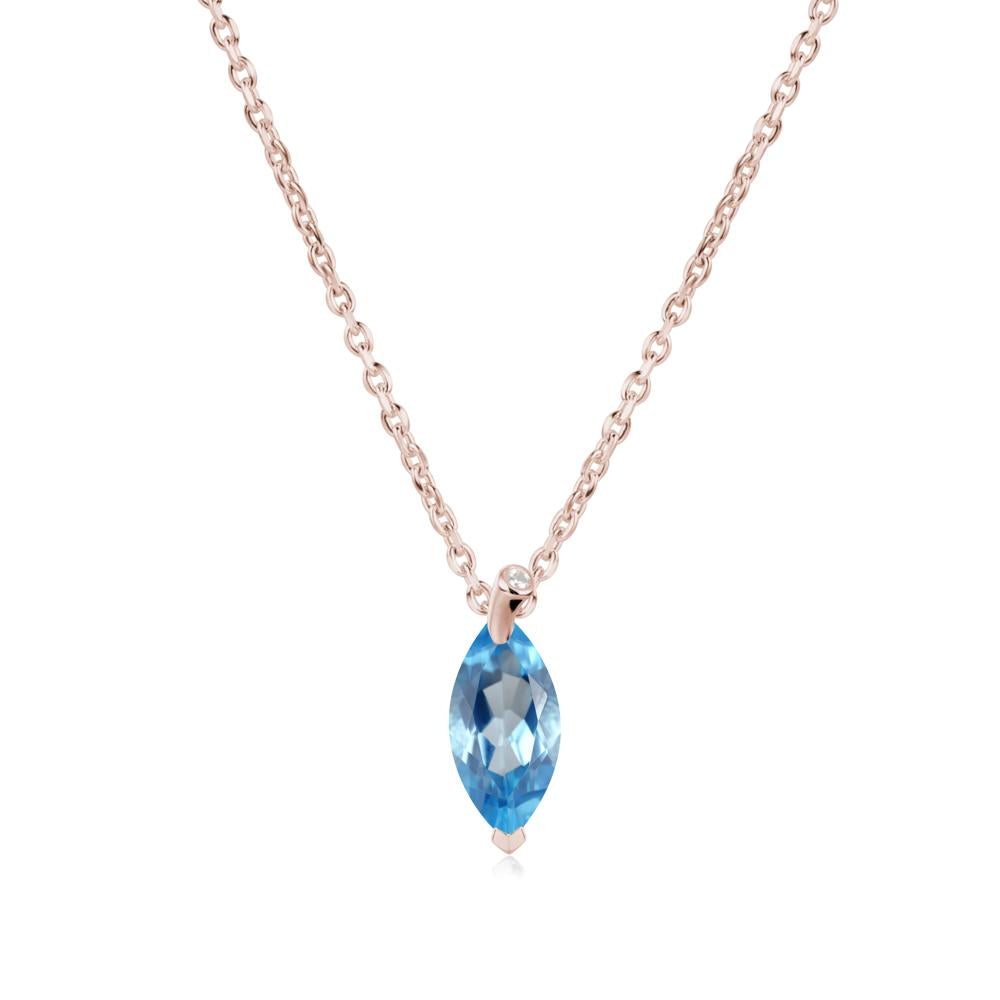 Marquise Swiss Blue Topaz Leaf Necklace - LUO Jewelry #metal_14k rose gold