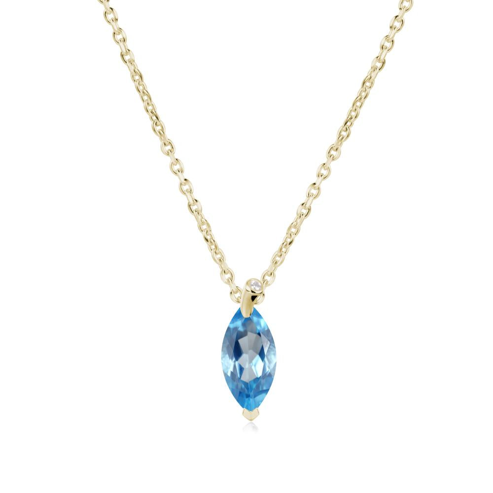 Marquise Swiss Blue Topaz Leaf Necklace - LUO Jewelry #metal_14k yellow gold